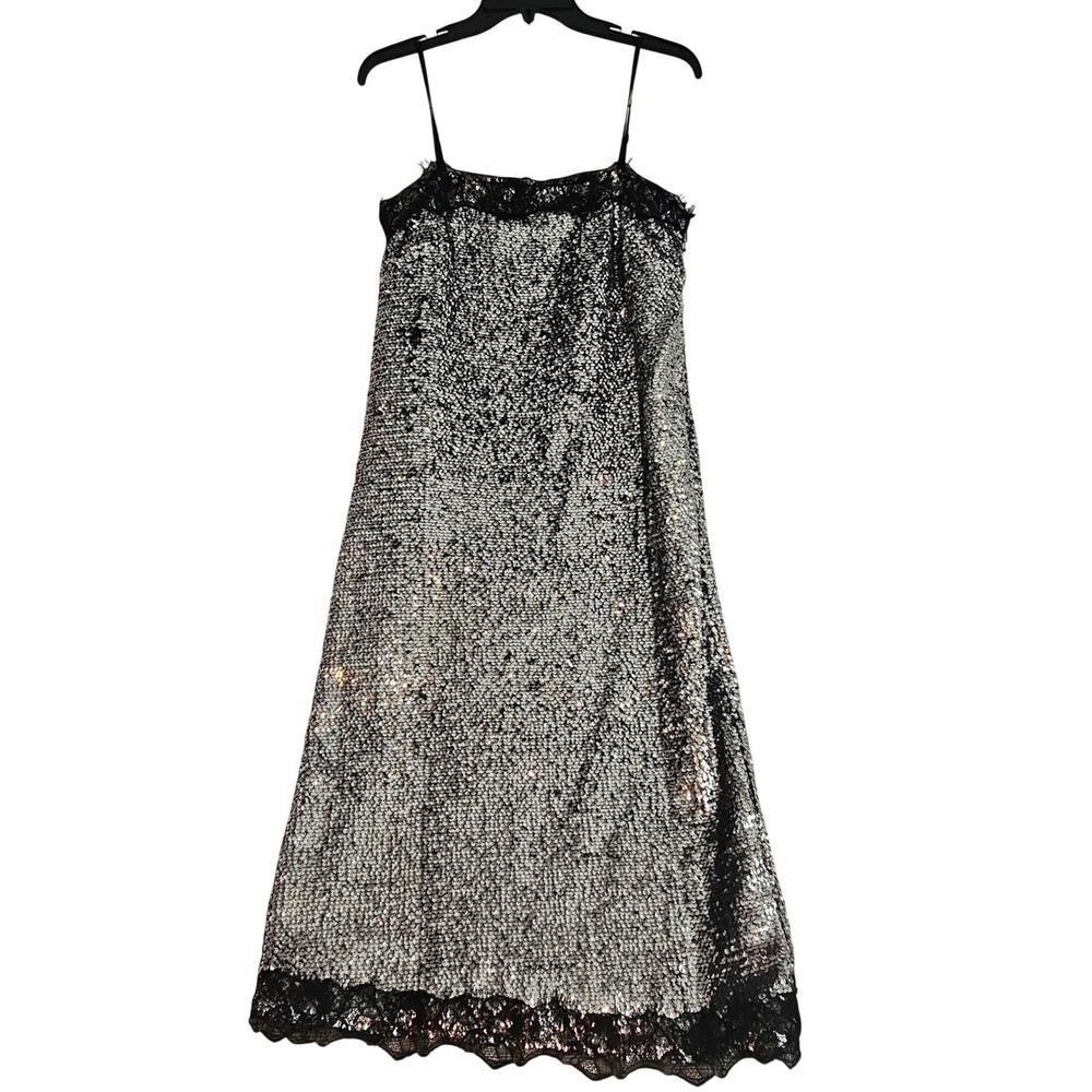 Gianni Bini x Lilly Sisto Size 12 Allegra Blck Lace Silver Sequin Dress NWT 1138
